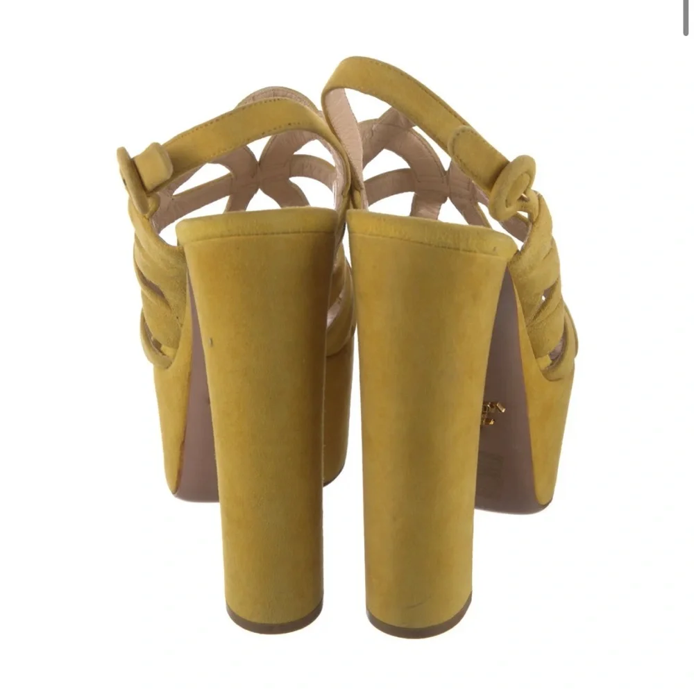 Prada Mustard Yellow Suede Platform Slingback Heels Size 38.5 - Picture 4 of 5